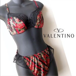 Valentino Couture Red Rose Lace Lingerie Set